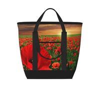 Sunset Poppy Field Beautiful Flowers Field,Lunch Bags Large Capacity Insulated Tote Bag for Women Men Work Picnic Travel