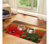 Sunset Poppy Field Beautiful Flowers Field,Waterproof Pet Feeding Mat,PU Leather Placemats for Cat Dog Water Bowl,Food Mats,40x60cm