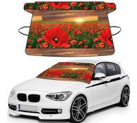 Sunset Poppy Field, Car Windshield Cover, Protective Windscreen Cover - Snow Ice Sun UV Dust Water Resistant - Fit for Most Cars