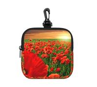 Sunset Poppy Field, Square Zipper Storage Bag, Neoprene Coin Purse, Small Wallets, Change Pouch, Change Purse