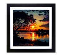 Sunset Post-Impressionism Framed Print | 18x18 Inch Black Framed Wall Art | Ready to Hang | Impressionist Landscape Picture | Living Room Bedroom Lounge Office