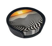 Sunset Psychedelic Coasters 6 Pcs PU Leather Cup Mats with Holder Style Protect Furniture from Water Marks Scratch and Damage (3.9 Inches)