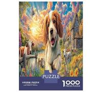 Sunset Puppy 1000 Piece Beagle Garden Jigsaw Puzzles for Puzzles 1000 Pieces Jigsaw for Adults for Adult Challenging Puzzles for Adults Birthday Gifts 52x38cm/1000pcs