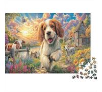 Sunset Puppy Adult Jigsaws Whimsical Colorful Bird Art 1000Pc Recycled Paper Educational Game Decompression 52x38cm/1000pcs
