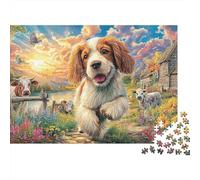 Sunset Puppy Jigsaw Puzzle - 500 Piece Cartoon Style Relaxing Brain Challenge & Premium Home Décor (Rewarding Hobby, 12+)