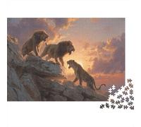 Sunset Rätsel Für Erwachsene |Lions Tigers And Leopards Fight on The Edge of The Cliff| 1000pcs (75x50cm) Puzzles Lernspiele Home Decor Puzzles