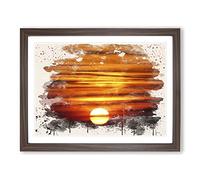 Sunset Red and Orange Modern FC Framed Print | A4 Walnut Framed Wall Art | Ready to Hang | Modern Landscape Picture | Living Room Bedroom Lounge Office