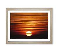 Sunset Red and Orange Modern Framed Print | A3 Oak Framed Wall Art | Ready to Hang | Modern Landscape Picture | Living Room Bedroom Lounge Office