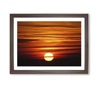 Sunset Red and Orange Modern Framed Print | A4 Walnut Framed Wall Art | Ready to Hang | Modern Landscape Picture | Living Room Bedroom Lounge Office