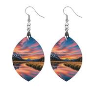 Sunset Reflection Wooden Earrings for Women, Vintage Elegant Wood Jewelry, Lightweight Earrings for Wedding, Party, Everyday Jewelry Gift, Apricot shaped, Wood, wood