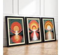 Sunset Reverie Art Deco Set of 3 Framed Wall Art Prints A2 (59.4×42cm)