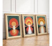 Sunset Reverie Art Deco Set of 3 Framed Wall Art Prints A2 (59.4×42cm)