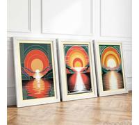 Sunset Reverie Art Deco Set of 3 Framed Wall Art Prints A2 (59.4×42cm)
