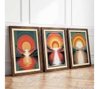 Sunset Reverie Art Deco Set of 3 Framed Wall Art Prints A2 (59.4×42cm)
