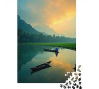 Sunset River Boat 1000 Pieces Non-Toxic Paper Premium River Sunset Jigsaw for Gift Recipients Concentration Training Senior Pastime 38x26cm/1000pcs