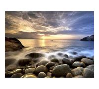 Sunset Rocky Seaside Beach Large Canvas Wall Art Print