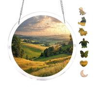 Sunset Rolling Hills Landscape Acrylic Round Puzzle 7.8x7.8Inch Wall Art | Creative Home Accent with Visual Appeal