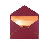 Sunset Rural View Luxury Pearl Paper Greeting Card With Gold Border, Blank Inside, With Envelope - Birthday, Wedding, Christmas, Valentine