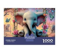 Sunset Safari Jigsaw Puzzle Puzzles 1000 Pieces Elephant in Flowers Challenging Puzzle Games 100% Recycled Cardboard Home Decoration Puzzle Gifts for Men & Adults 70x50cm/1000pcs