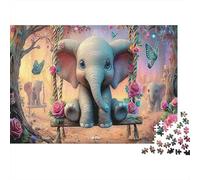 Sunset Safari Sustainable Jigsaw Puzzle 1000 Piece Cute Elephant on Swing for Adults Educational Decompression Game 38x26cm/1000pcs