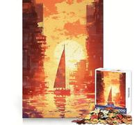 Sunset Sailboat Cityscape Jigsaw Puzzles 1000 Pieces for Teenagers Think Game Peaceful Time Quality Edge Perfect Present (38x52cm)