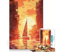 Sunset Sailboat Cityscape Jigsaw Puzzles 1000 Pieces for Teenagers Think Game Peaceful Time Quality Edge Perfect Present (38x52cm)