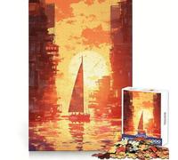Sunset Sailboat Cityscape Jigsaw Puzzles for Adults 1000 Piece Memory Boost Cozy Time Pattern Assembly Santa Wish List (38x26cm)