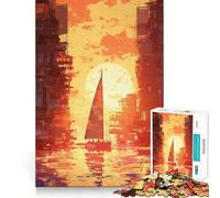 Sunset Sailboat Cityscape Jigsaw Puzzles for Adults 1000 Piece Memory Boost Cozy Time Pattern Assembly Santa Wish List (38x26cm)
