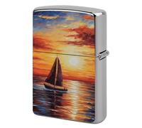 Sunset Sailboat Lighter Case Metal Protective Cover with Double-Sided Art Design, Cool Lighters Pouch Shockproof Lighter Cover for Men Women Gifts, Lighters Not Included