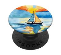 Sunset Sailboat Ocean Reflection Abstract Scenic Design PopSockets Adhesive PopGrip