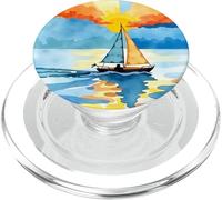 Sunset Sailboat Ocean Reflection Abstract Scenic Design PopSockets PopGrip for MagSafe