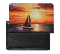 Sunset Sailboat Passport Holder with 3 Card Slots, Portable PU Leather Travel Wallet, Slim Protective Cover for Passport, ID, Credit Cards