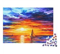 Sunset Sailboat Scene 1000 Piece Jigsaw Puzzles Sailboat Sunset Ocean Sky Adults Aged 12 And Above Educational Games Home Decoration Challenge High Difficulty Birthday Gifts 52x38cm/1000pcs