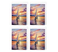Sunset Sailing Boat Seascape Art Cards Multipack of 4 Coastal Landscape Greeting Cards For Any Occasion, Blank Inside For Your Message, A6 Size 10 x 15 cms