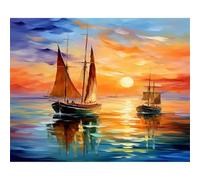 Sunset Sailing Paint by Numbers for Adults,Without Frame Canvas Oil Painting Kit for Beginners DIY Acrylic Pigment Painting by Numbers Art Craft for Home Wall Decor - 16x20 inch
