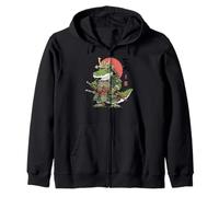 Sunset Samurai Crocodile Japanese Warrior Ukiyo-e Style Zip Hoodie