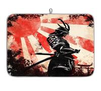 Sunset Samurai Katana Microfibre Dish Drying Mat Japan Samurai Absorbent Dish Drying Drainers Mats for Kitchen Spoon Glass Plate 40.6 x 45.7 cm