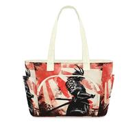 Sunset Samurai Katana Tote Bag for Women Japan Samurai Handbag Lightweight Quilted Puffer Tote Bags Large Zip Briefcase Shoulder Bag for Travel Work Gym