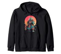 Sunset Samurai Lion Japanese Warrior Ukiyo-e Style Zip Hoodie