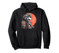 Sunset Samurai Wolf Japanese Warrior Ukiyo-e Style Pullover Hoodie