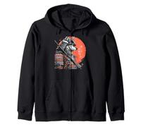 Sunset Samurai Wolf Japanese Warrior Ukiyo-e Style Zip Hoodie