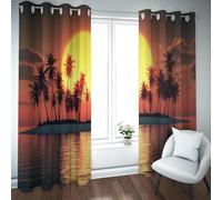 Sunset Scenery Blackout Curtains Island in the Lake Palm Trees Printed Curtains & Drapes for Farmhouse Conference Room Bathroom Kitchen W66xL72in 2 Panels