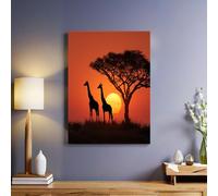 Sunset Scenery Canvas Wall Art Prints 50 x 40 cm African grassland giraffe Framed Artwork Poster Canvas Wall Art Ready to Hang for Living Room Bedroom Hallway Home Decorations
