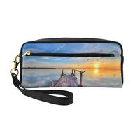 Sunset Scenery Double-Sided Printed Leather Portable Makeup Pouch-Multi-Purpose Cosmetic Bag, Pencil Case and Organizer for Women