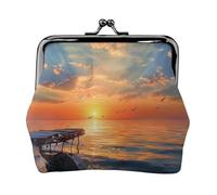 Sunset Scenery Printed Coin Purse Pouch-Mini Coin Wallet,Change Purse,Leather Coin Pouch Holder For Woman Girls, Black, One Size, Modern,european Style, Retro