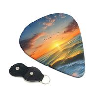 Sunset Sea 6 Pack Guitar Picks With Holder, Personalized Guitar Plectrums Non-Slip Portable Ukulele Bass Picks 0.71mm For Acoustic Guitar Lovers Gifts
