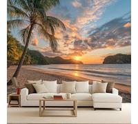 Sunset Sea Beach Wallpaper Mural Tropical Natural Scenery Photo Wallpaper Sunset sea Beach 3D Wall Mural Non-Woven Premium Art Print Decoration Poster Picture for Living Room Bedroom TV Backdrop