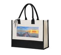 Sunset Sea Elegant Women'S Temperament, Canvas Stitching Handbag