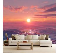 Sunset, Sea, Mountains and Rivers Wallpaper Mural Natural Scenery Photo Wallpaper Sunset, Sea, Mountains and Rivers 3D Wall Mural 150x105cm Non-Woven Premium Art Print Decoration Poster Picture