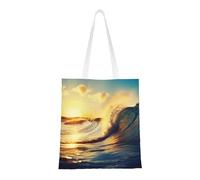 Sunset Sea Surfing Seascape Print Canvas Tote Shopping Bag Reusable Foldable Grocery Bags Shoulder Bag for Travel, Beach, Gym, Work, School